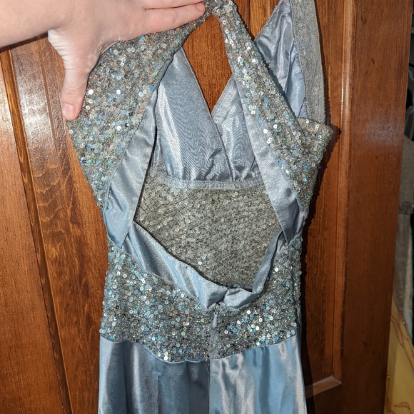 Silver Satin Beaded Gown - Picture 2 of 3